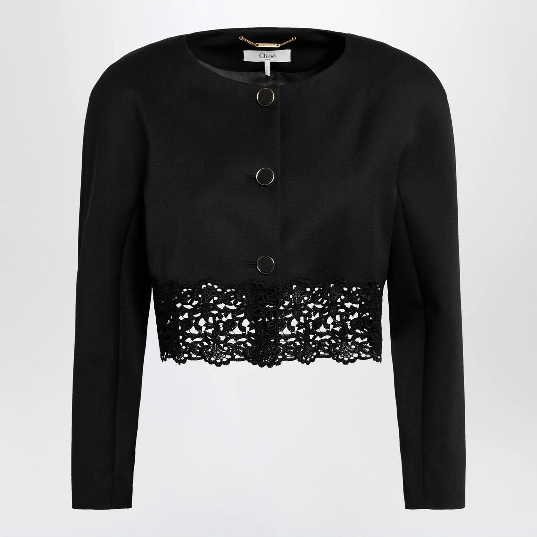 Chloé - Black cropped jacket with openwork trim