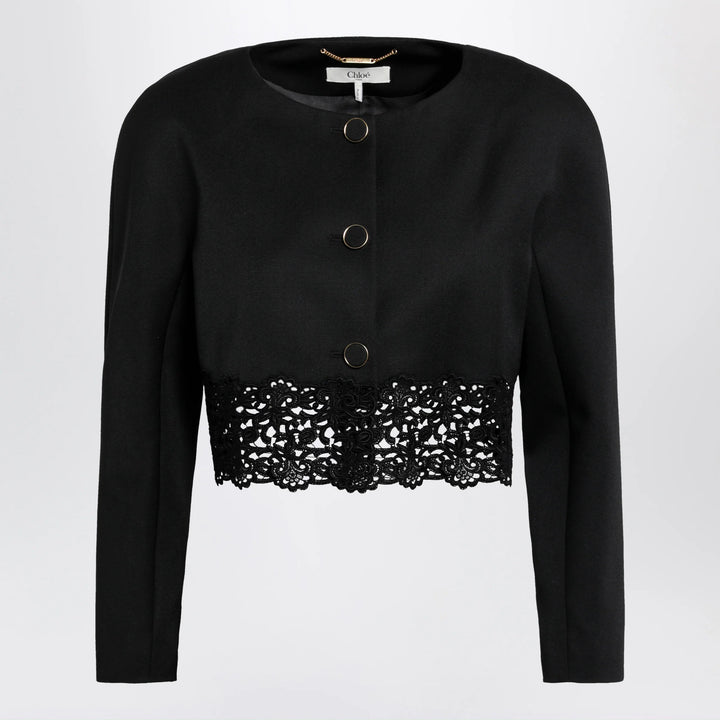 Chloé - Black cropped jacket with openwork trim