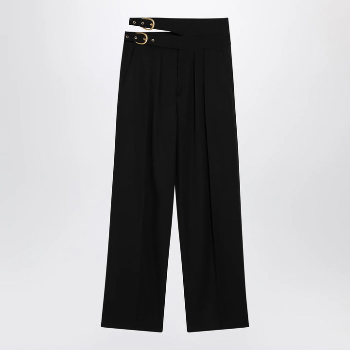Chloé - Black trousers with double belt and gold buckles