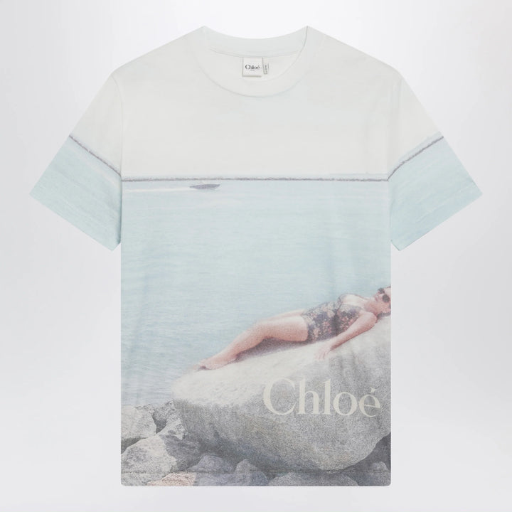 Chloé - Crewneck logo T-shirt in cotton jersey, Iconic Milk