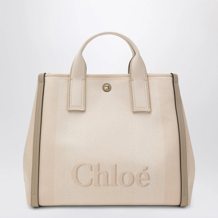 Chloé - Carry tote bag in pink beige striped canvas
