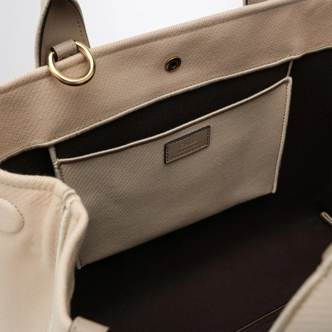Chloé - Carry tote bag in pink beige striped canvas