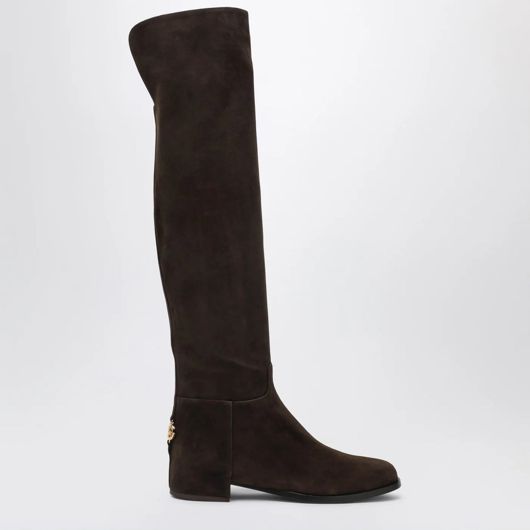 Dolce&amp;Gabbana - High suede boot in ebony brown