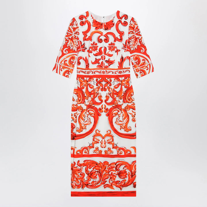 Dolce&amp;Gabbana - Fitted Maiolica-print silk charmeuse dress in orange