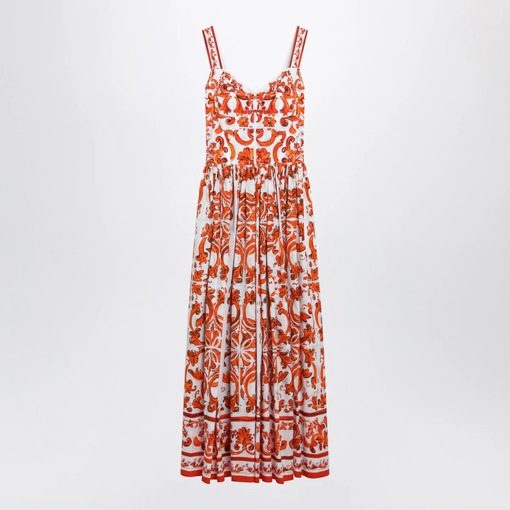 Dolce&amp;Gabbana - Maiolica-print poplin maxi dress in orange cotton