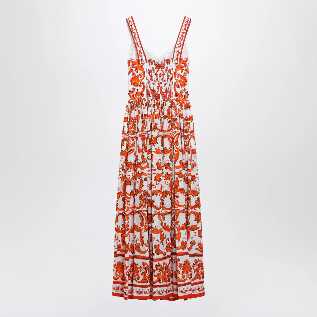 Dolce&amp;Gabbana - Maiolica-print poplin maxi dress in orange cotton