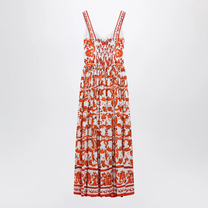 Dolce&amp;Gabbana - Maiolica-print poplin maxi dress in orange cotton