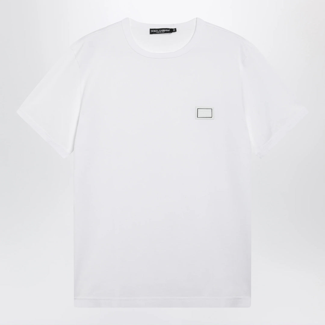 Dolce&amp;Gabbana - Cotton T-shirt with logo plaque in optic white