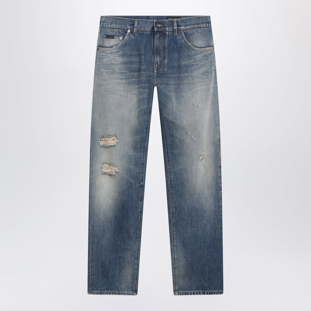 Dolce&amp;Gabbana - Blue Washed-Effect Jeans with Logo Plaque