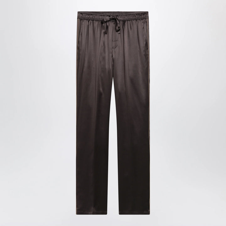 Dolce&amp;Gabbana - Silk pajama trousers with embroidered logo, brown/grey