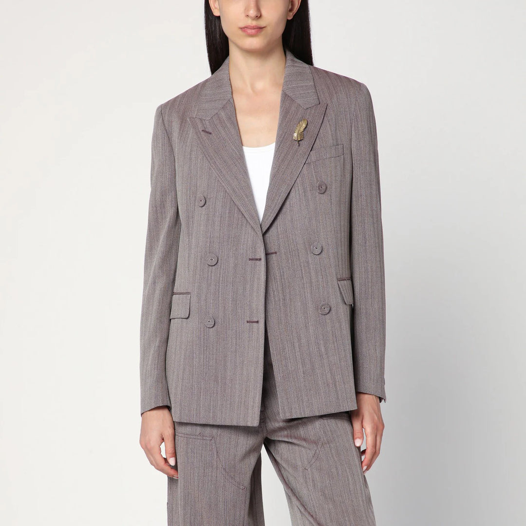 Golden Goose - Light brown double-breasted jacket in chevron wool blend