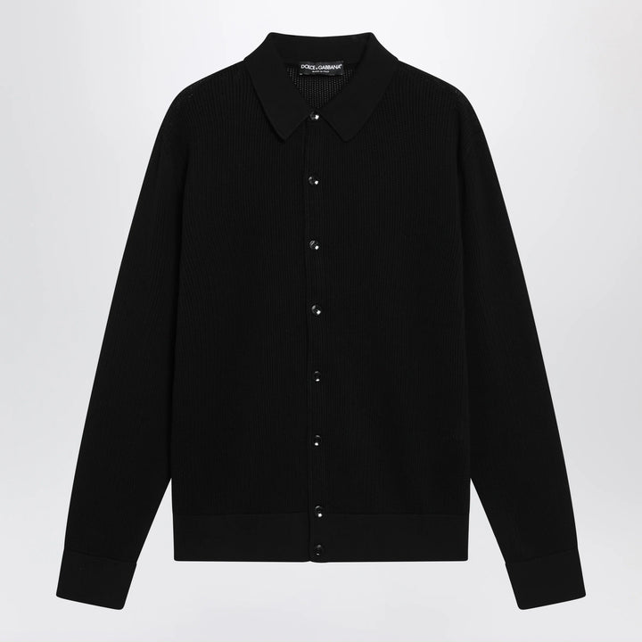 Dolce&amp;Gabbana - Long-sleeve openwork rib knit cotton shirt in black