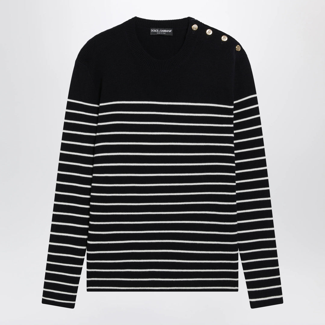 Dolce&amp;Gabbana - Blue/White Striped Wool Sweater with Buttons