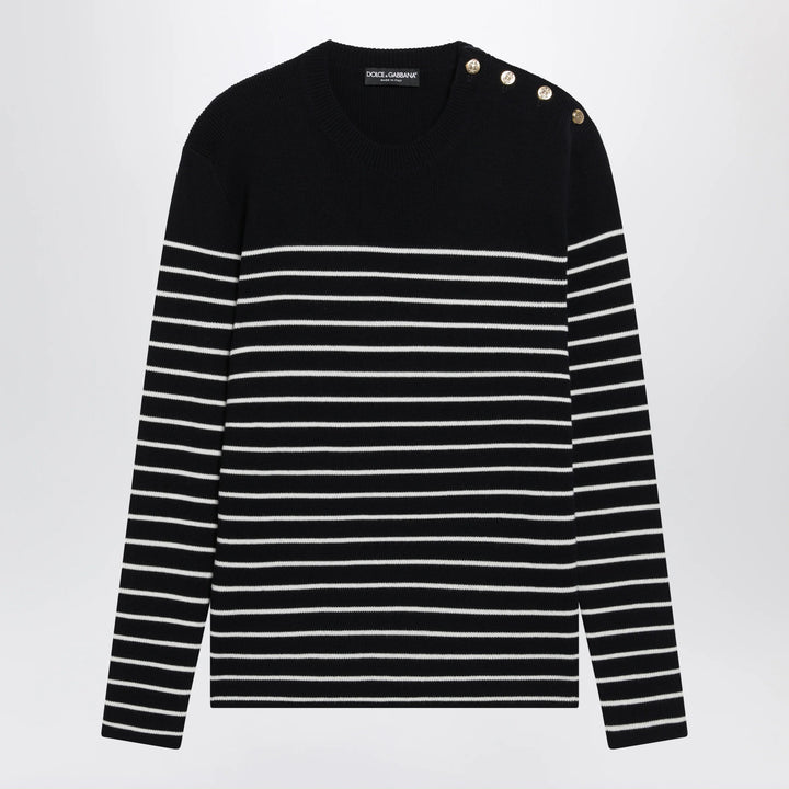 Dolce&amp;Gabbana - Blue/White Striped Wool Sweater with Buttons