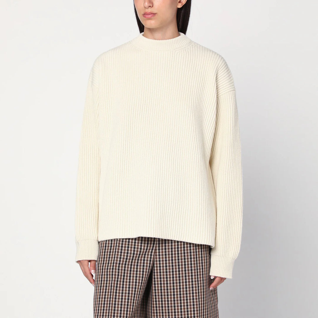Jil Sander - White ribbed crewneck sweater