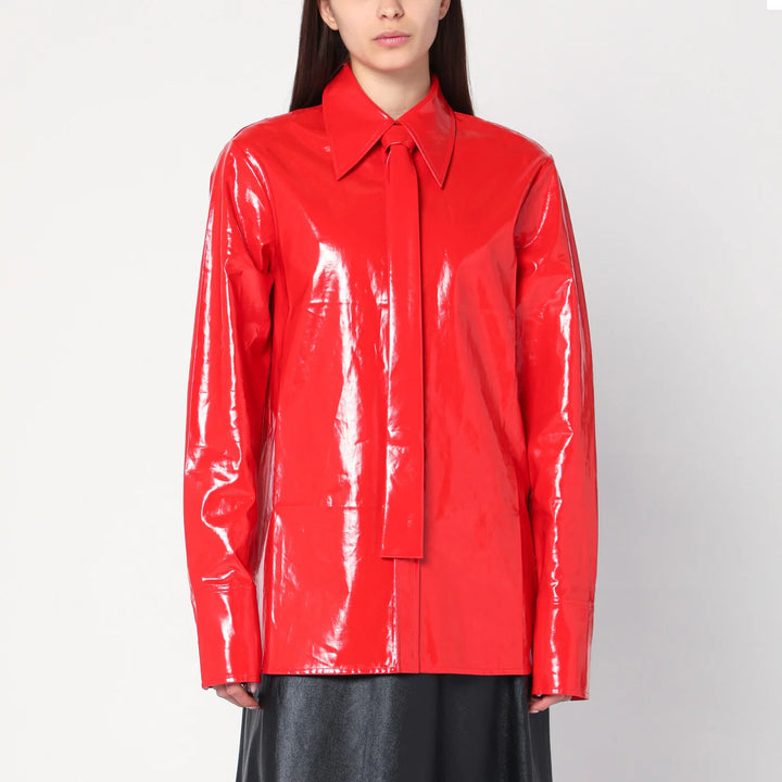 Jil Sander - Shiny linen shirt with red tie