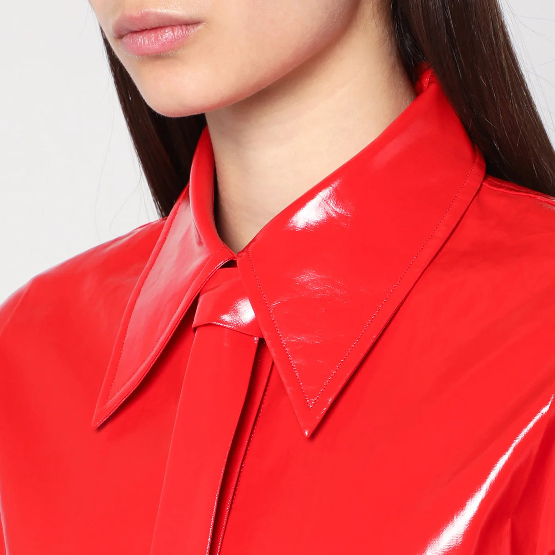 Jil Sander - Shiny linen shirt with red tie