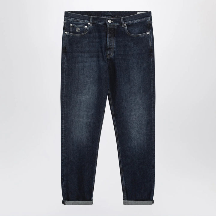 Brunello Cucinelli - Blue washed jeans with turn-up hem