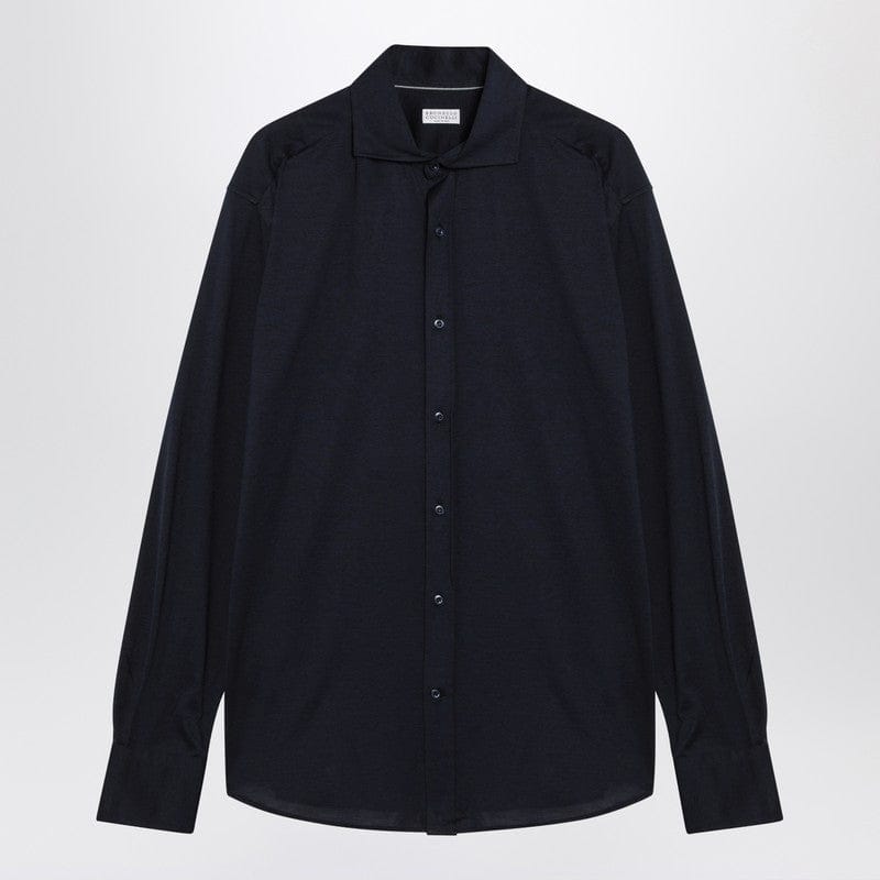 Shirts & Tops Brunello Cucinelli - Navy blue silk and cotton shirt - M Brand
