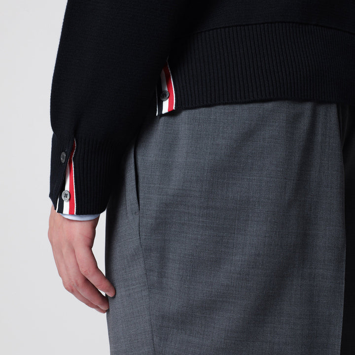 Thom Browne - Navy blue cotton sweater with tricolor details