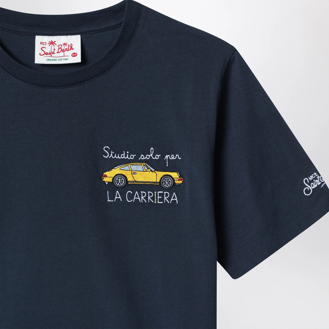 MC2 Saint Barth - Blue T-shirt with car embroidery