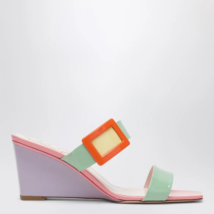 ROGER VIVIER - Belle Vivier wedge mules in green/purple patent leather