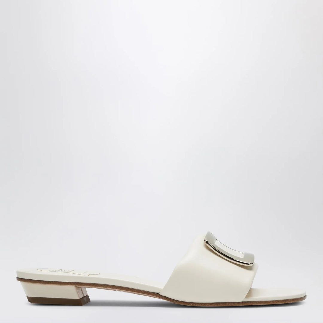 ROGER VIVIER - Square buckle leather slides white