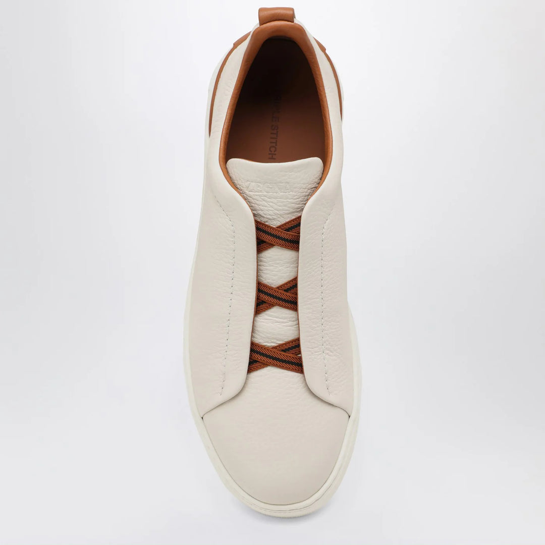 ZEGNA - White leather Triple Stitch Sneakers