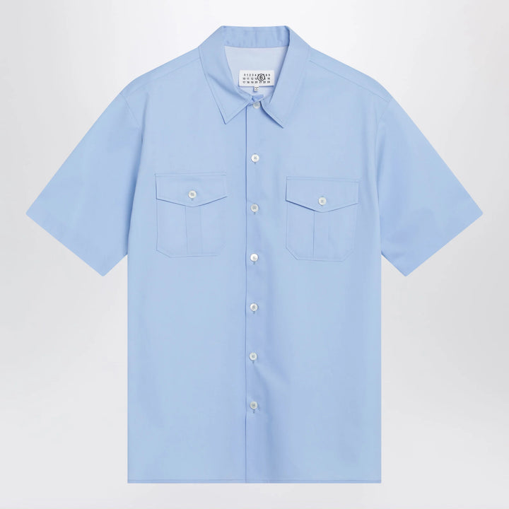 MM6 Maison Margiela - Short-sleeve poplin shirt with reinforcements, light blue