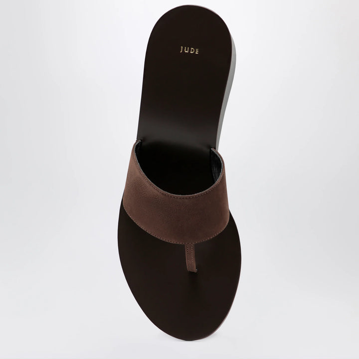 Jude - Brown high-heel suede flip-flops