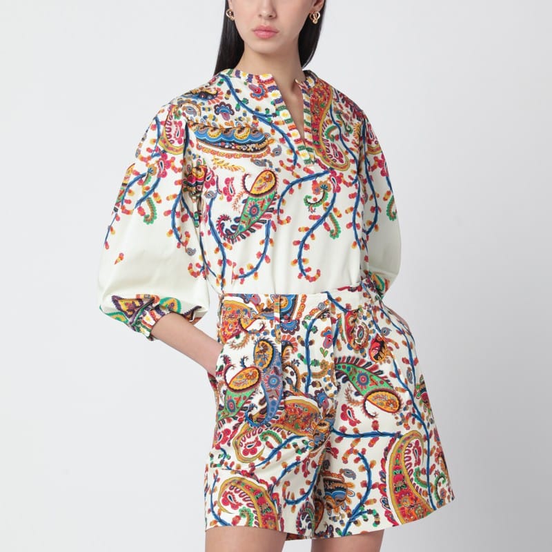 Shirts & Tops ETRO - White blouse with Paisley print - 42 IT Brand
