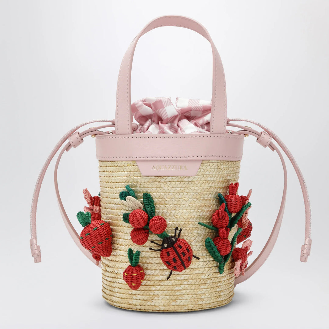 Aquazzura - Botanica mini bucket bag in raffia and leather Brand Apparel &amp; Accessories TU
