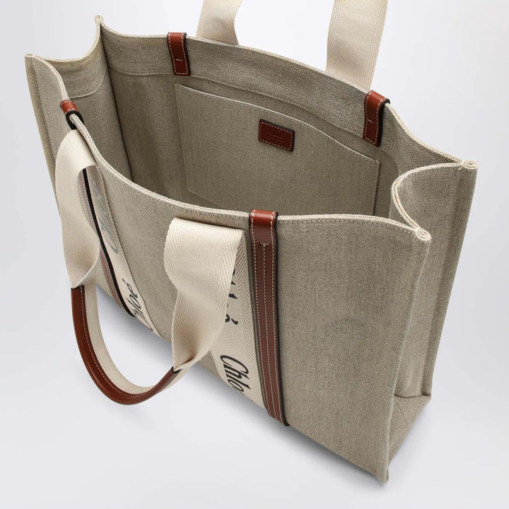 Chloé - Large Woody tote bag in beige canvas Brand Apparel &amp; Accessories TU