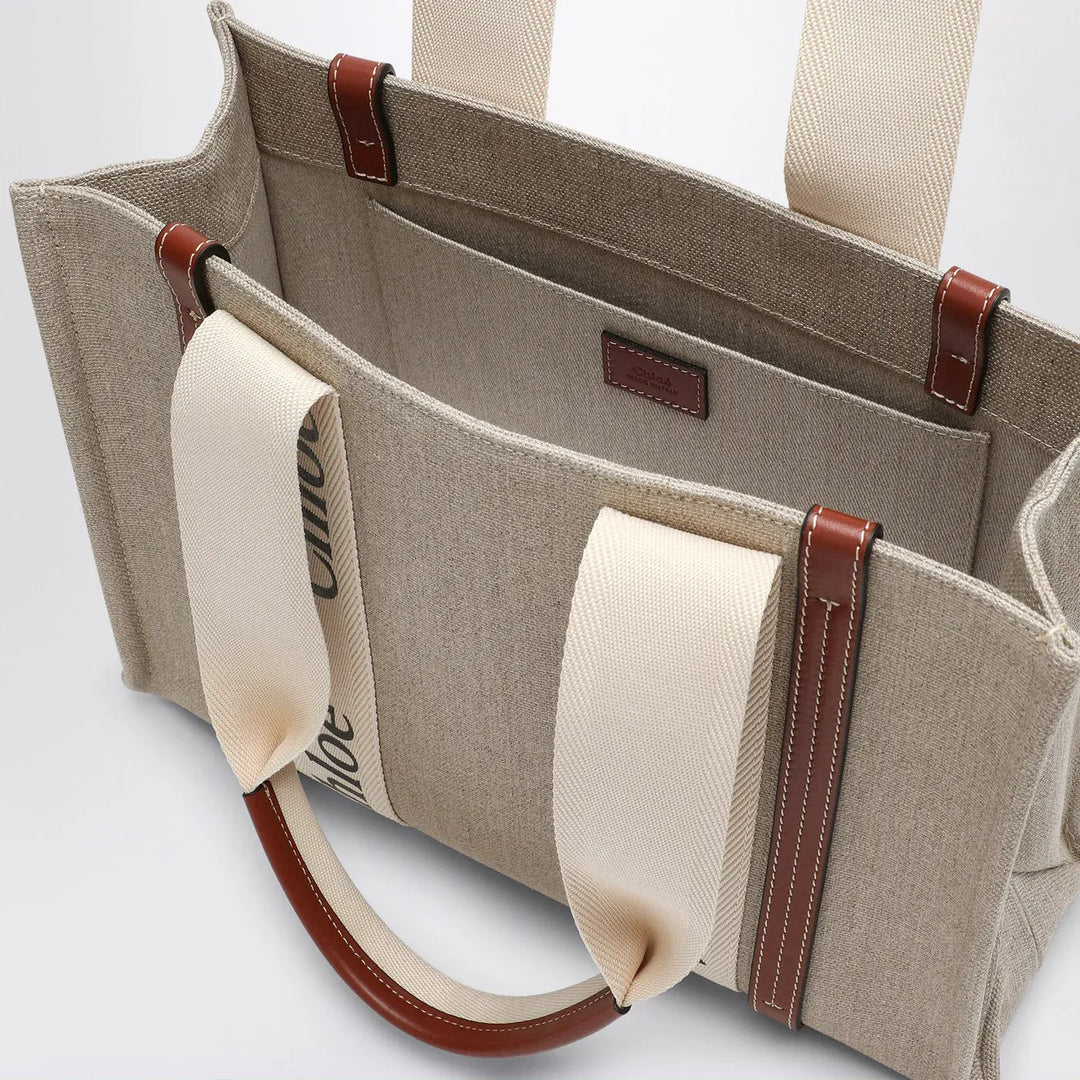 Chloé - Woody medium bag in beige canvas Brand Apparel &amp; Accessories TU