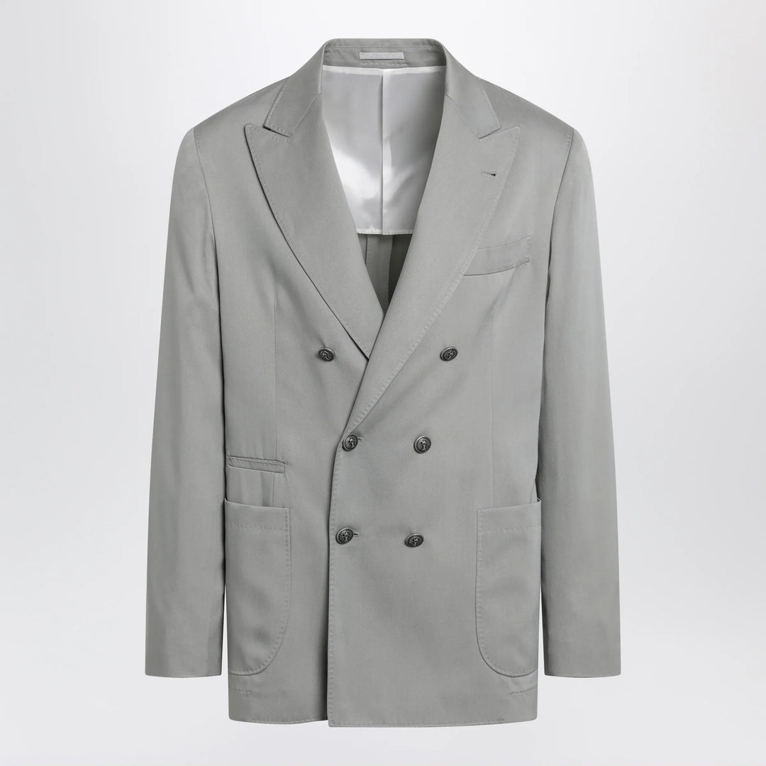 Brunello Cucinelli - Double-breasted silk blazer in khaki Brand Apparel &amp; Accessories > Clothing > Outerwear > Coats &amp; Jackets 50 IT
