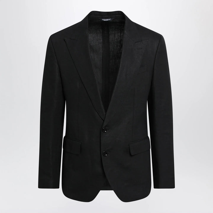 Dolce&amp;Gabbana - Single-breasted jacket in black linen canvas Brand Apparel &amp; Accessories > Clothing > Outerwear > Coats &amp; Jackets 48 IT