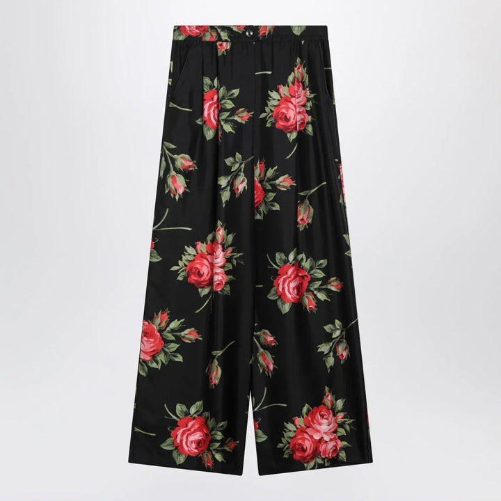Dolce&amp;Gabbana - Wide twill trousers with rose bouquet print Brand Apparel &amp; Accessories > Clothing > Pants 50  IT