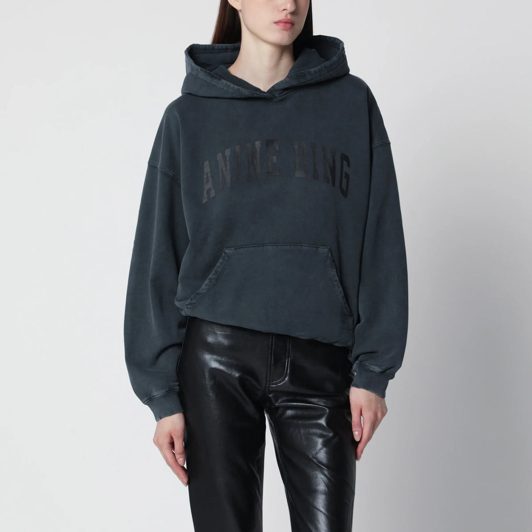 ANINE BING - Black washed hoodie with distressing Brand Apparel & Accessories > Clothing > Shirts & Tops XS