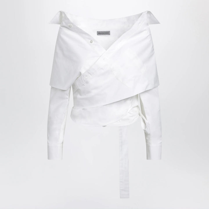 Balenciaga - White wrap shirt with off-shoulder design Brand Apparel &amp; Accessories > Clothing > Shirts &amp; Tops