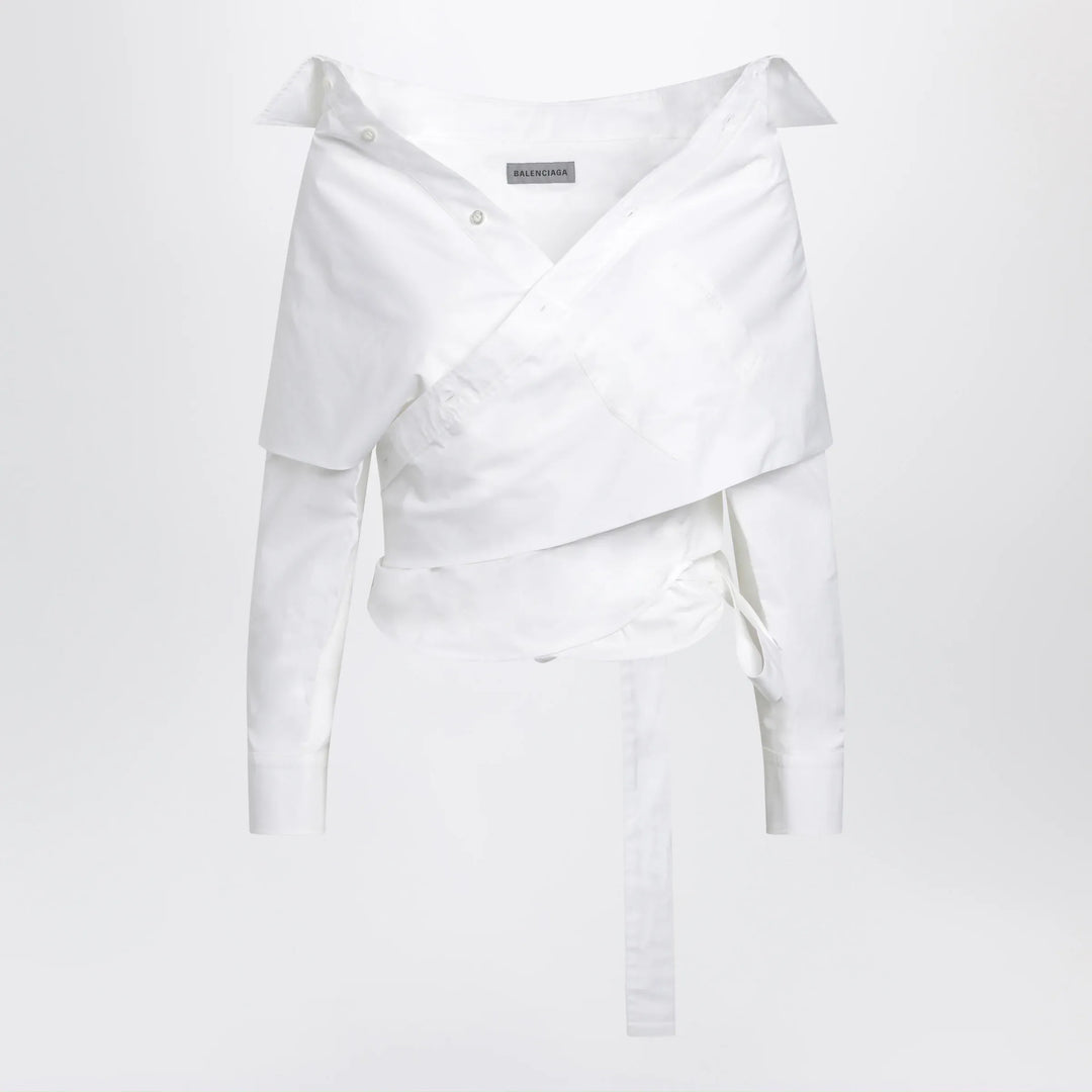 Balenciaga - White wrap shirt with off-shoulder design Brand Apparel &amp; Accessories > Clothing > Shirts &amp; Tops 34  FR