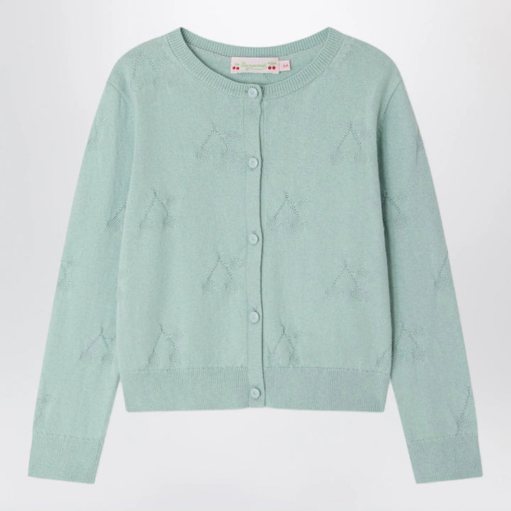 Bonpoint - Lysia celadon green cardigan with cherries Brand Apparel &amp; Accessories > Clothing > Shirts &amp; Tops