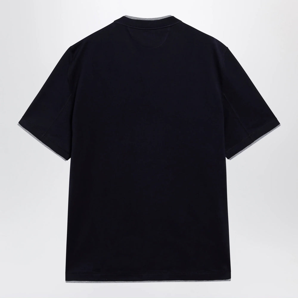 Brunello Cucinelli - Crew-neck cotton jersey T-shirt with faux layering, cobalt Brand Apparel & Accessories > Clothing > Shirts & Tops