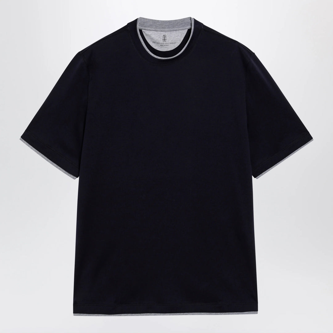 Brunello Cucinelli - Crew-neck cotton jersey T-shirt with faux layering, cobalt Brand Apparel &amp; Accessories > Clothing > Shirts &amp; Tops