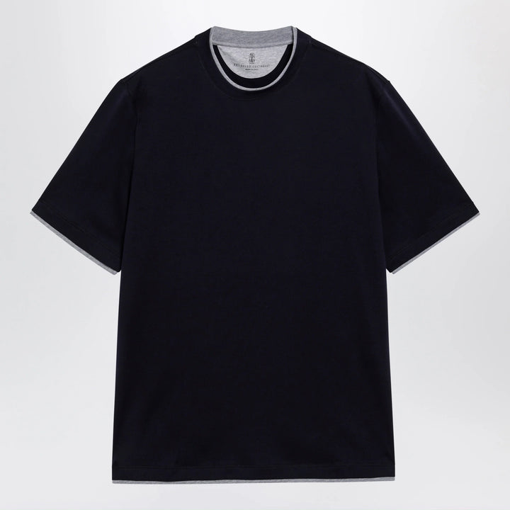 Brunello Cucinelli - Crew-neck cotton jersey T-shirt with faux layering, cobalt Brand Apparel &amp; Accessories > Clothing > Shirts &amp; Tops