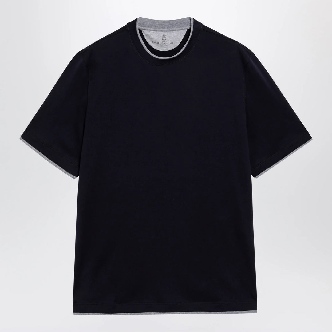 Brunello Cucinelli - Crew-neck cotton jersey T-shirt with faux layering, cobalt Brand Apparel & Accessories > Clothing > Shirts & Tops L