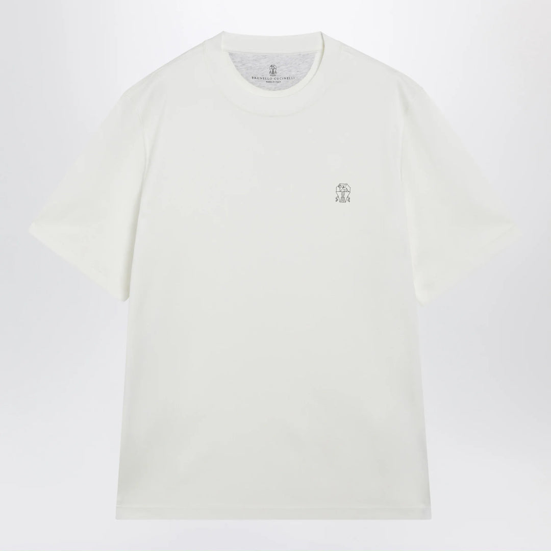 Brunello Cucinelli - Crew-neck cotton jersey T-shirt with logo in off white Brand Apparel & Accessories > Clothing > Shirts & Tops M