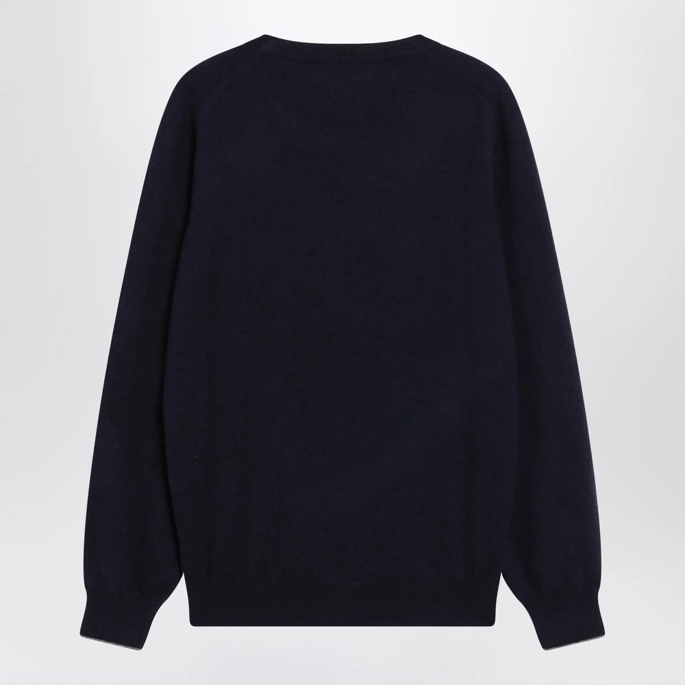 Brunello Cucinelli - Navy blue cashmere crewneck sweater with contrast trim Brand Apparel & Accessories > Clothing > Shirts & Tops