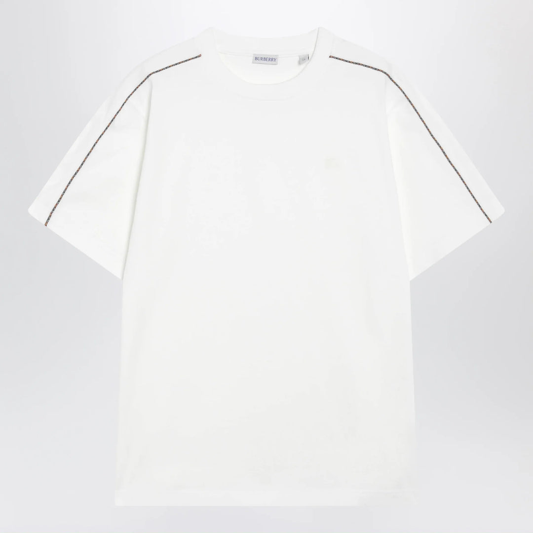 Burberry - Cotton T-shirt with Check trim in Chalk Brand Apparel &amp; Accessories > Clothing > Shirts &amp; Tops S