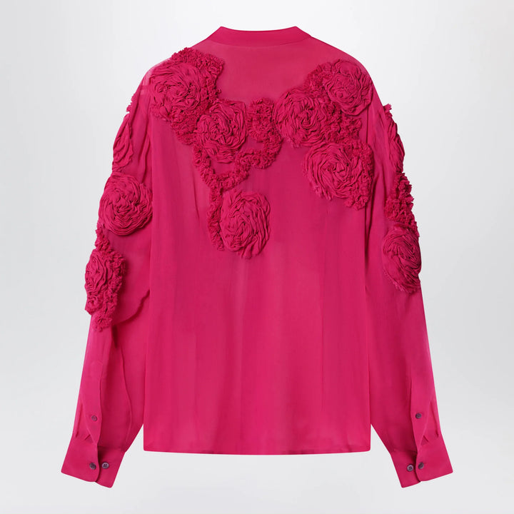 Dries Van Noten - Fuchsia shirt with embossed roses Brand Apparel &amp; Accessories > Clothing > Shirts &amp; Tops
