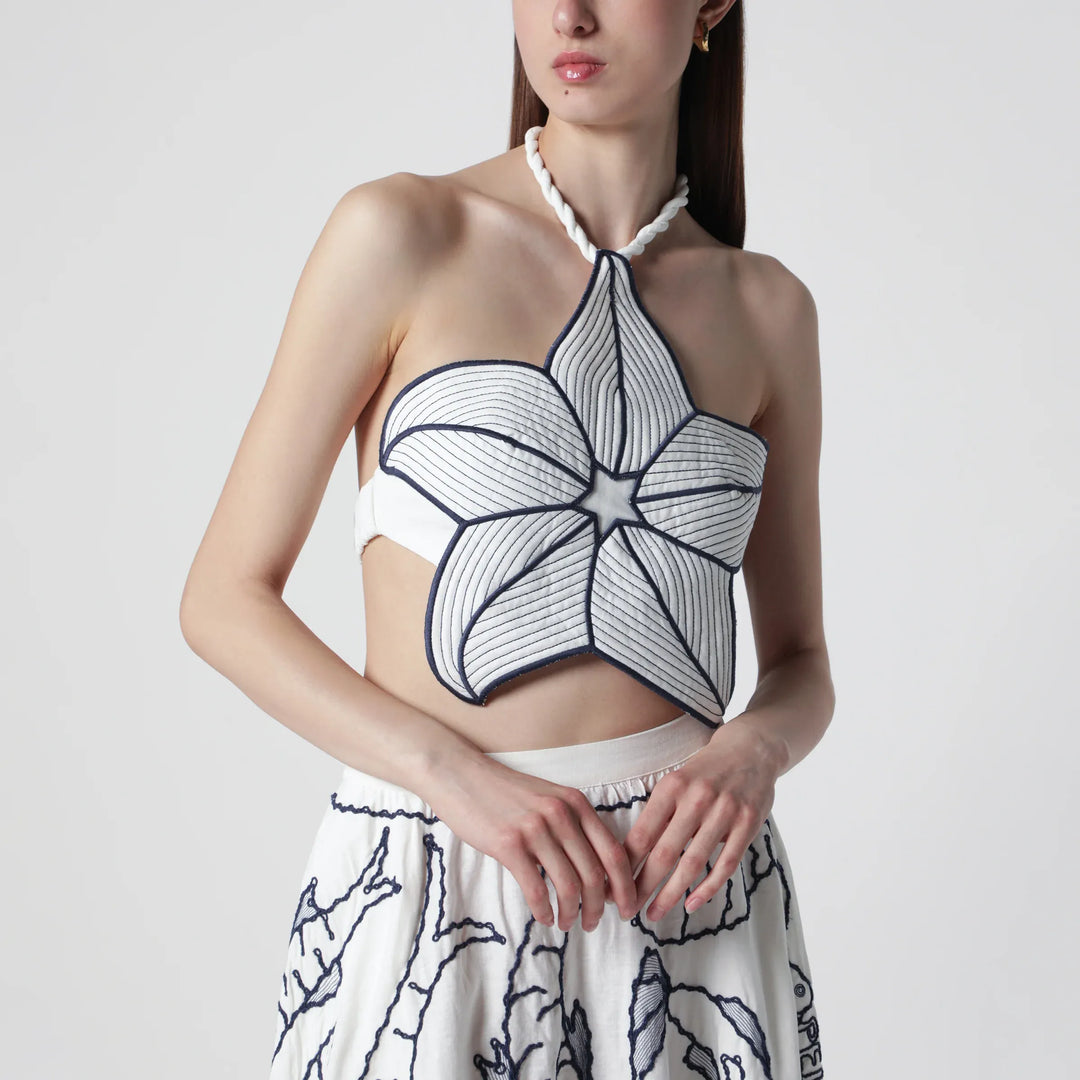 FARM Rio - Coast Stars cropped top in linen blend Brand Apparel &amp; Accessories > Clothing > Shirts &amp; Tops